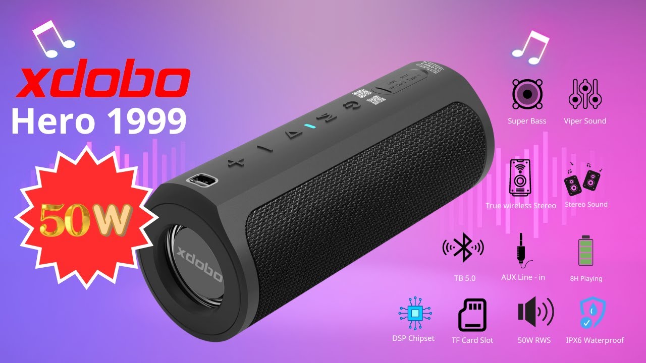 Loa bluetooth Xdobo Hero 1999 50W, nghe nhạc 20 giờ, chống nước IPX7 - DSP - TWS - Sạc dự phòng