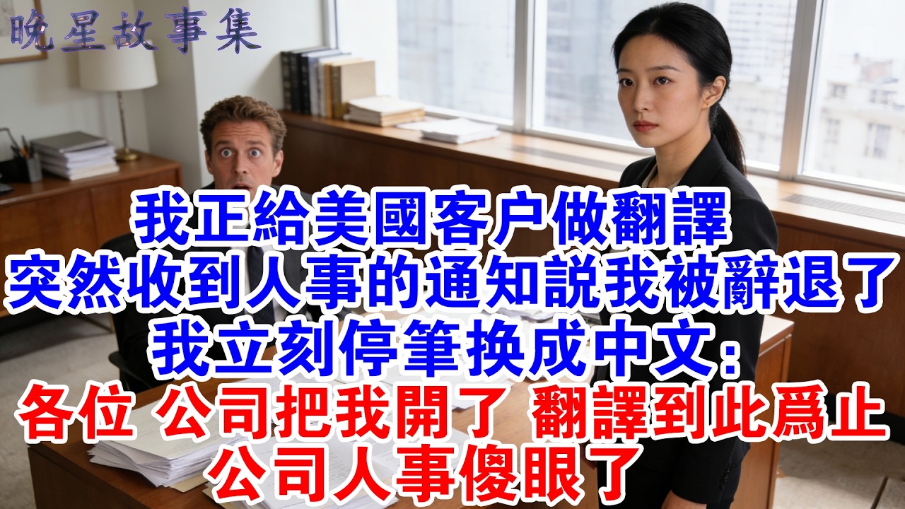 我正給美國客戶做翻譯，人事突然通知我被辭退，我立刻停筆換成中文：各位，公司把我開了，今天的翻譯到此為止！#情感故事 #故事分享 #職場 #爽文 #打臉 #爽文大女主 #反轉 #為人處世