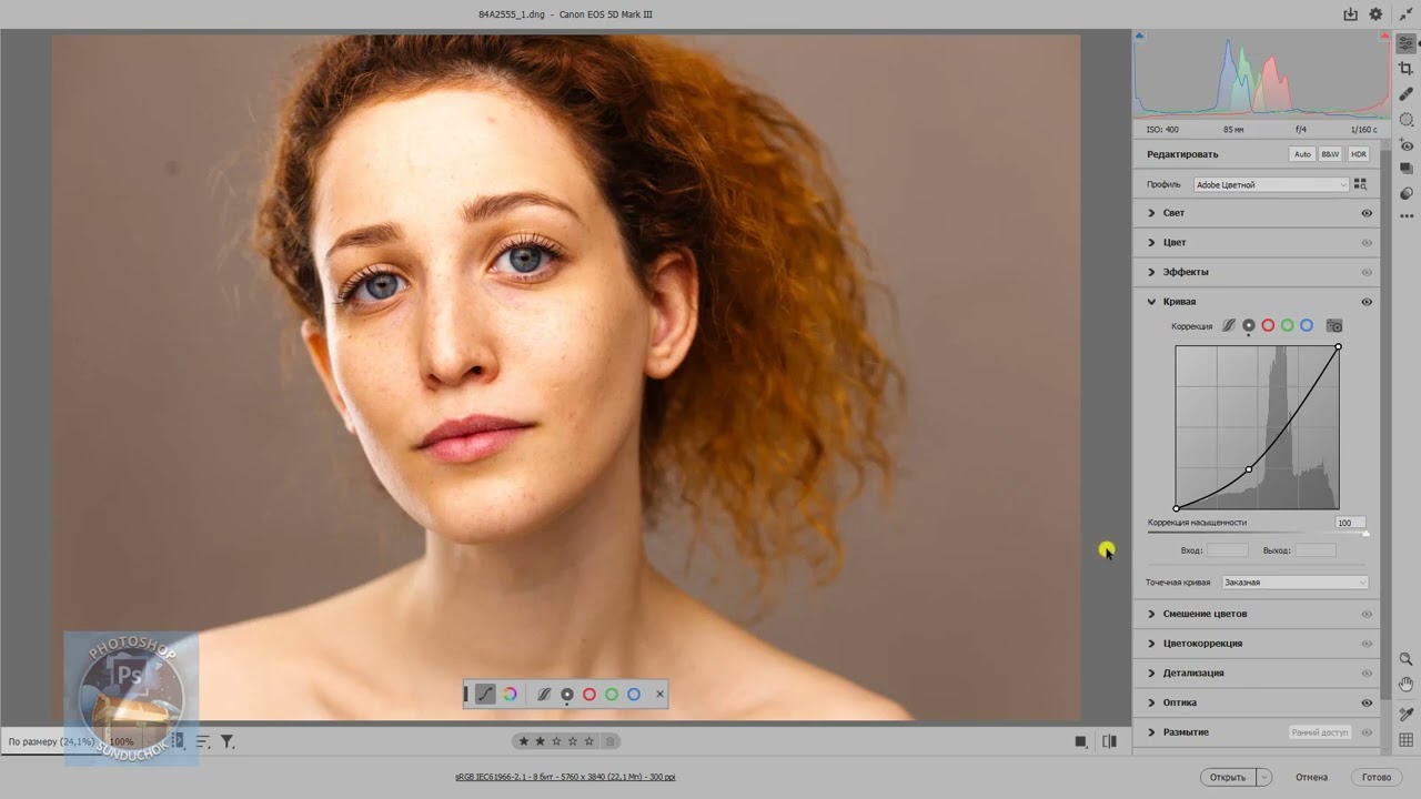 Как в Camera Raw усилить контраст и не получить насыщение цвета