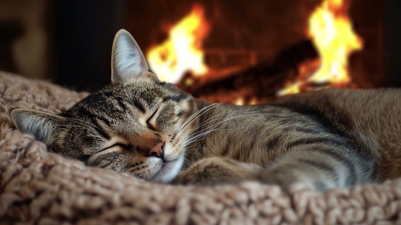 Relaxing Cat Purring ASMR | Warm Fireplace Ambiance for Deep Sleep