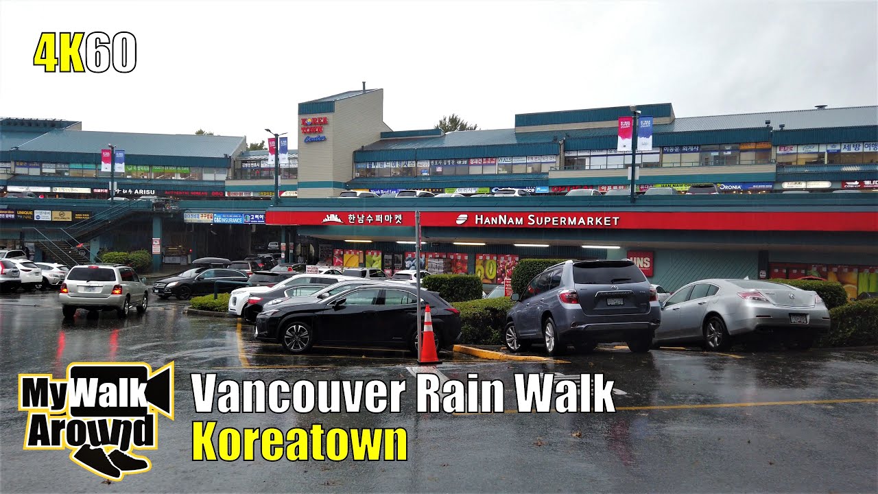 Vancouver rain walk in Koreatown & Korean supermarket tours - 4k60 walking video (narrated)