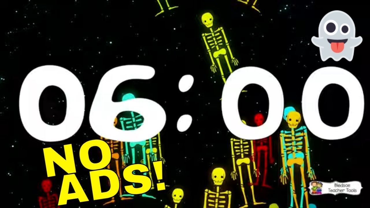 6 Minute Floating Skeleton Timer | Colorful Halloween Classroom Countdown (No Ads)