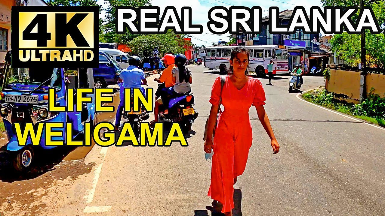 [4K] Прогулка по Шри-Ланке, улицы WELIGAMA 4K, ASMR, No Talk, уличные звуки
