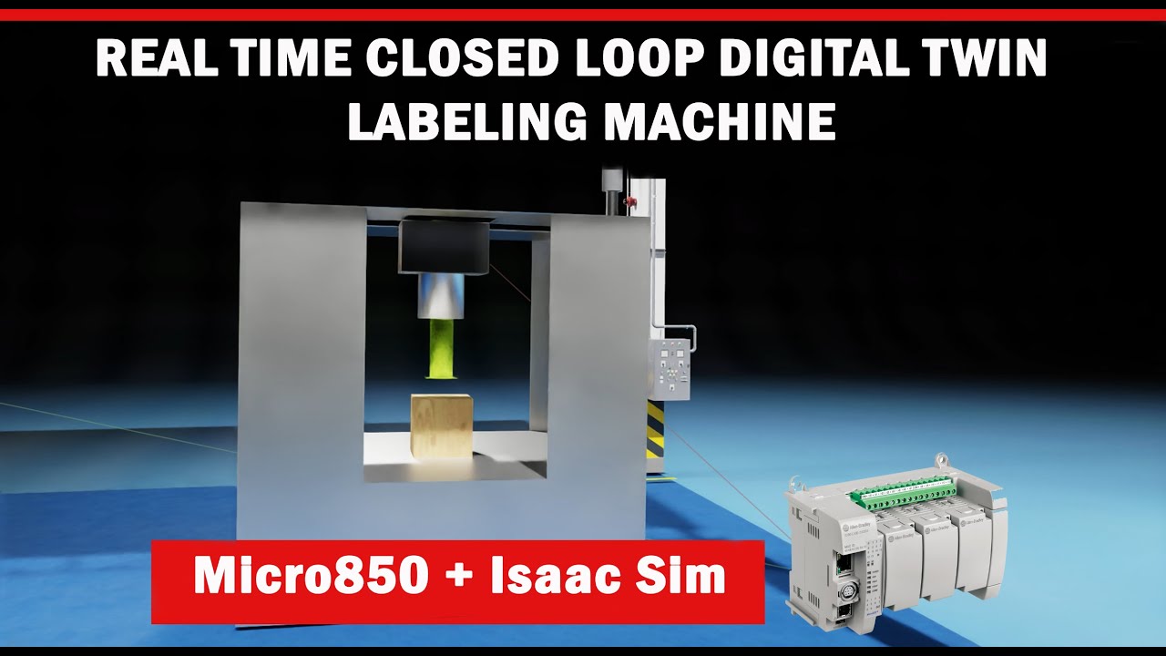Real Time Closed Loop Digital Twin for a Labeling Machine | PLC + Isaac Sim