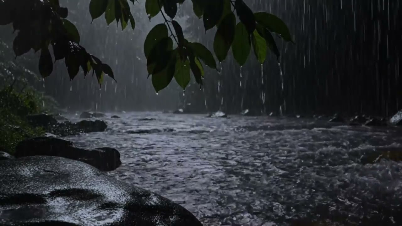 Heavy Rain To Sleep Immediately – Riverside Rain & Gentle Piano