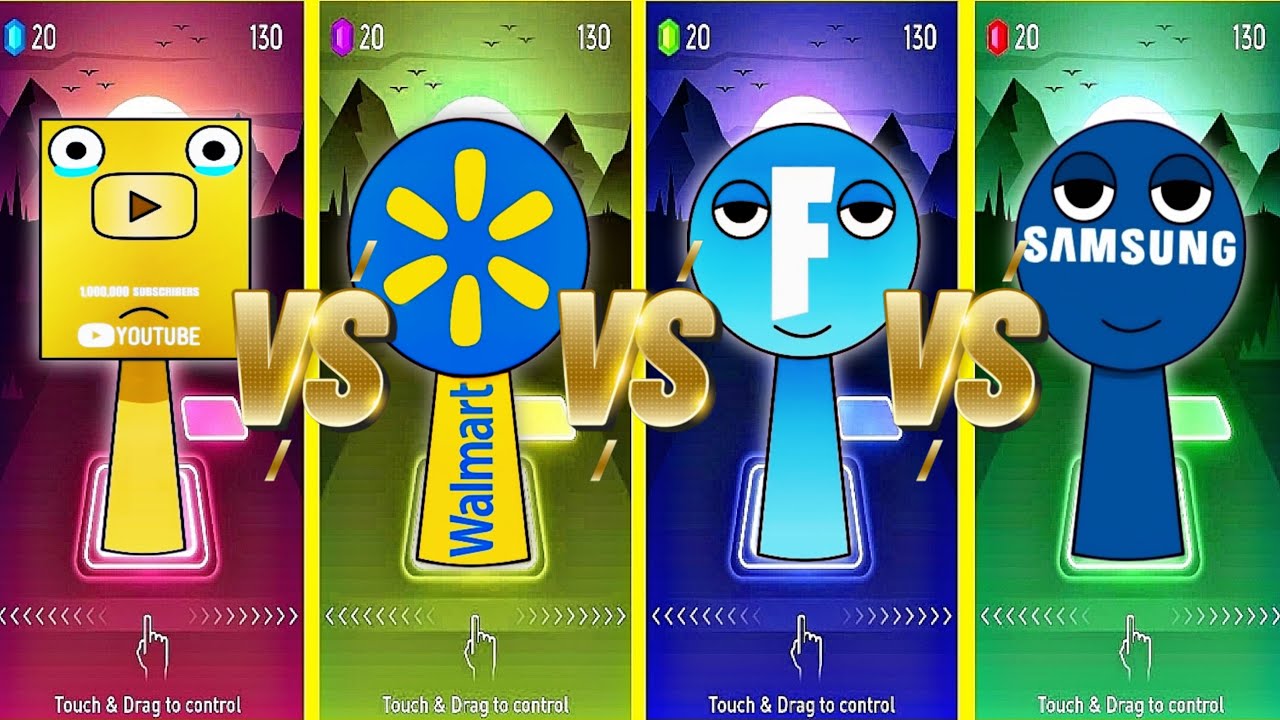 SPRUNKI OC YOU TUBE PLAY BUTTON 🆚 WALMART 🆚 SAMSUNG 🆚 FORTNITE COFFIN DANCE SONG IN TILES HOP
