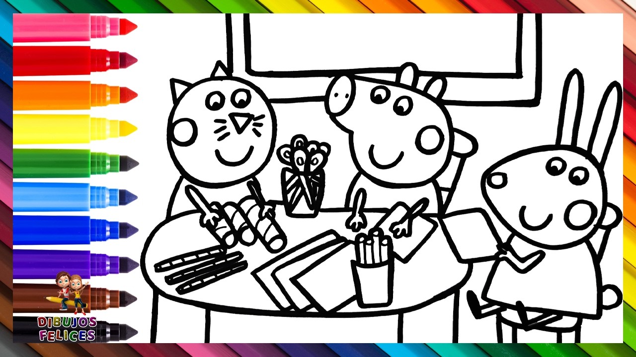 Dibuja y Colorea A Peppa Pig Y Sus Amigos De Vuelta Al Cole 🐷🎒📚✏️🏫 Dibujos Para Niños