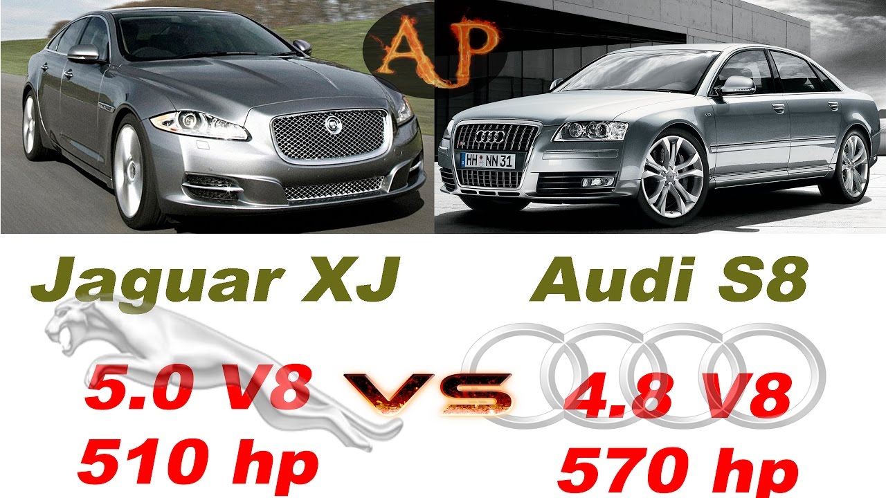 ★Jaguar XJ 5.0 V8 (510 hp) vs. ★Audi S8 D3 5.2 V10 (450 HP) / 0-260 (review, sound)