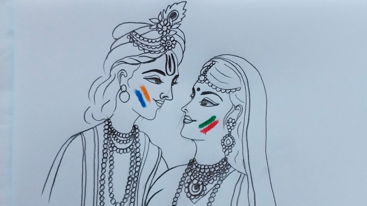 Radha Krishna holi drawing | happy holi krishna and radha | holi festival drawing