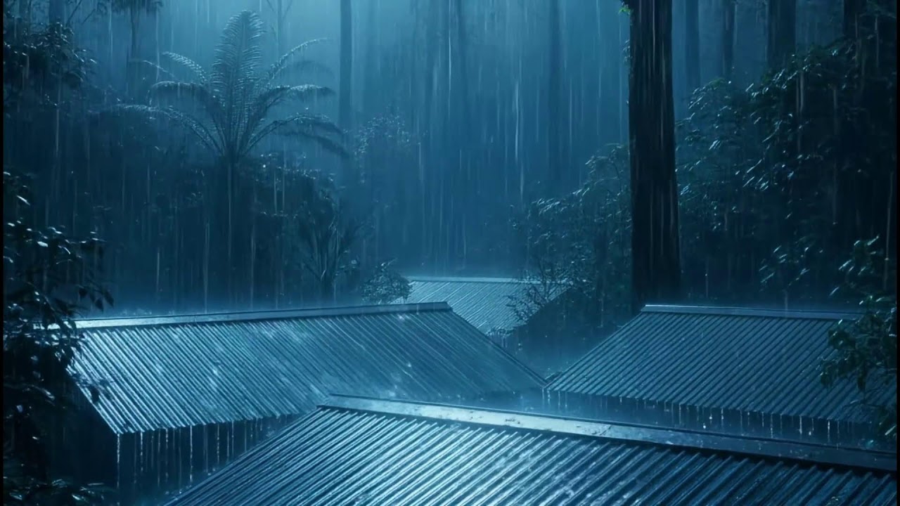 Powerful Rainfall On Metal Tin Roof With Thunderstorms For Sleeping, Stress Relief, And Focus