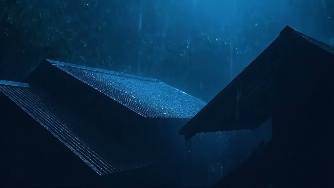 Heavy Rain Pouring Through the Wilderness Around a Rustic Shelter 4K