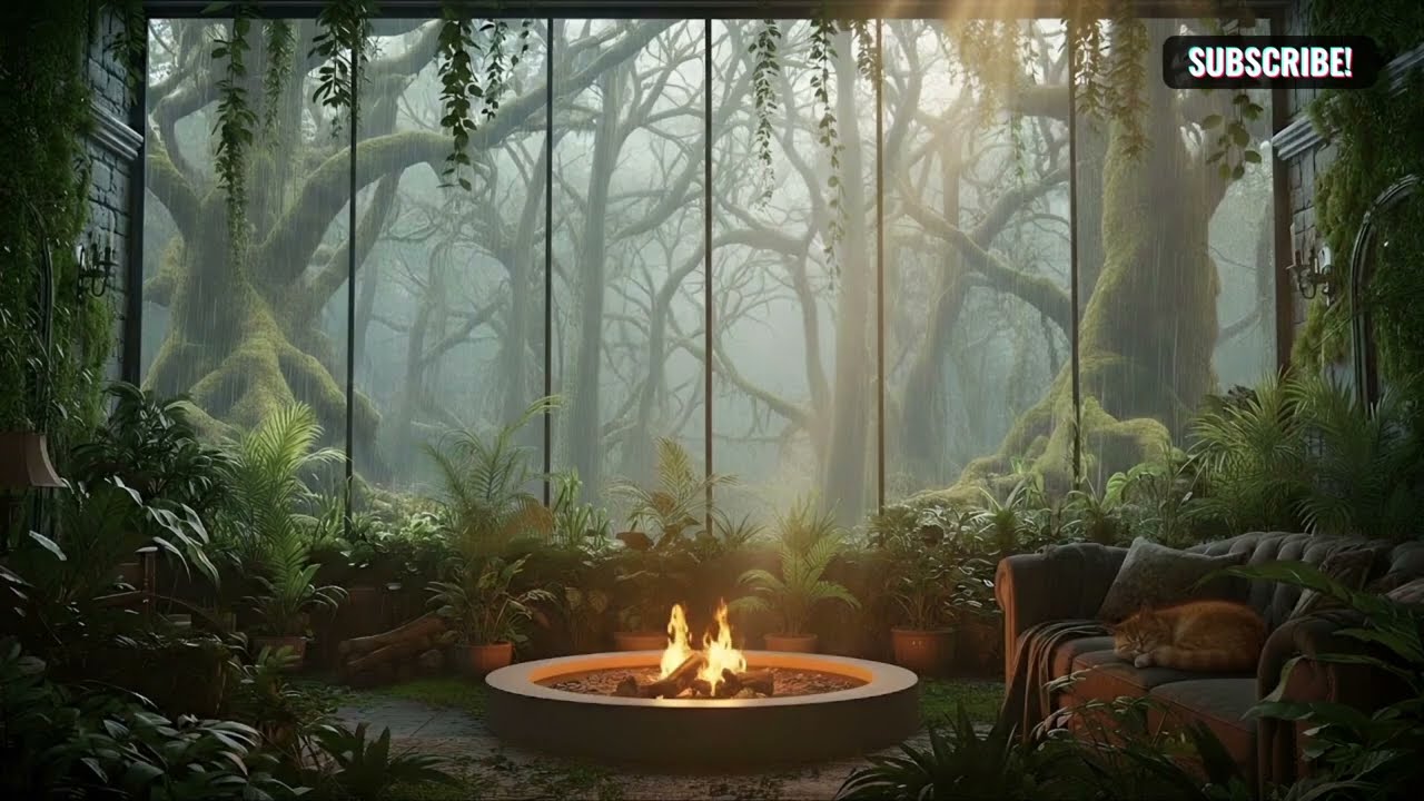 ​Heavy Rain & Crackling Fire in a Lush Sanctuary 🌿 | 1 Hour ASMR for Deep Sleep