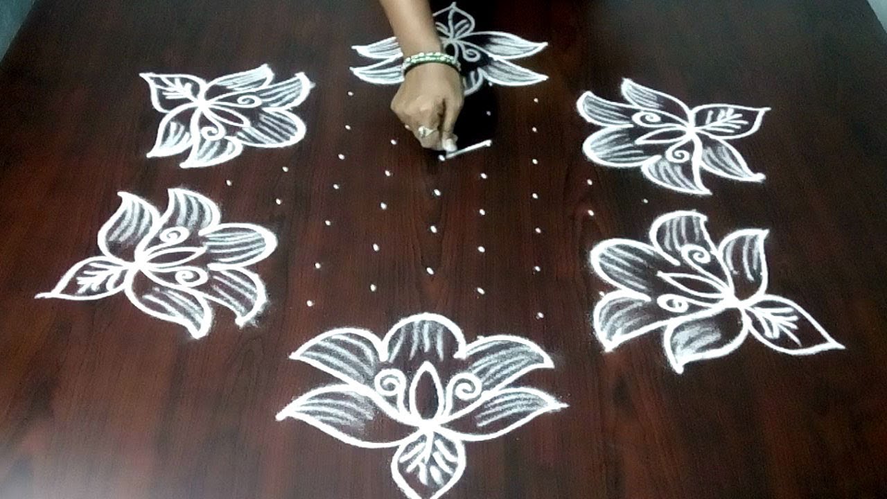 Flowers Rangoli With Simple Star | |Creativ Flowers & Stars  Kolam  ||  Fashion World