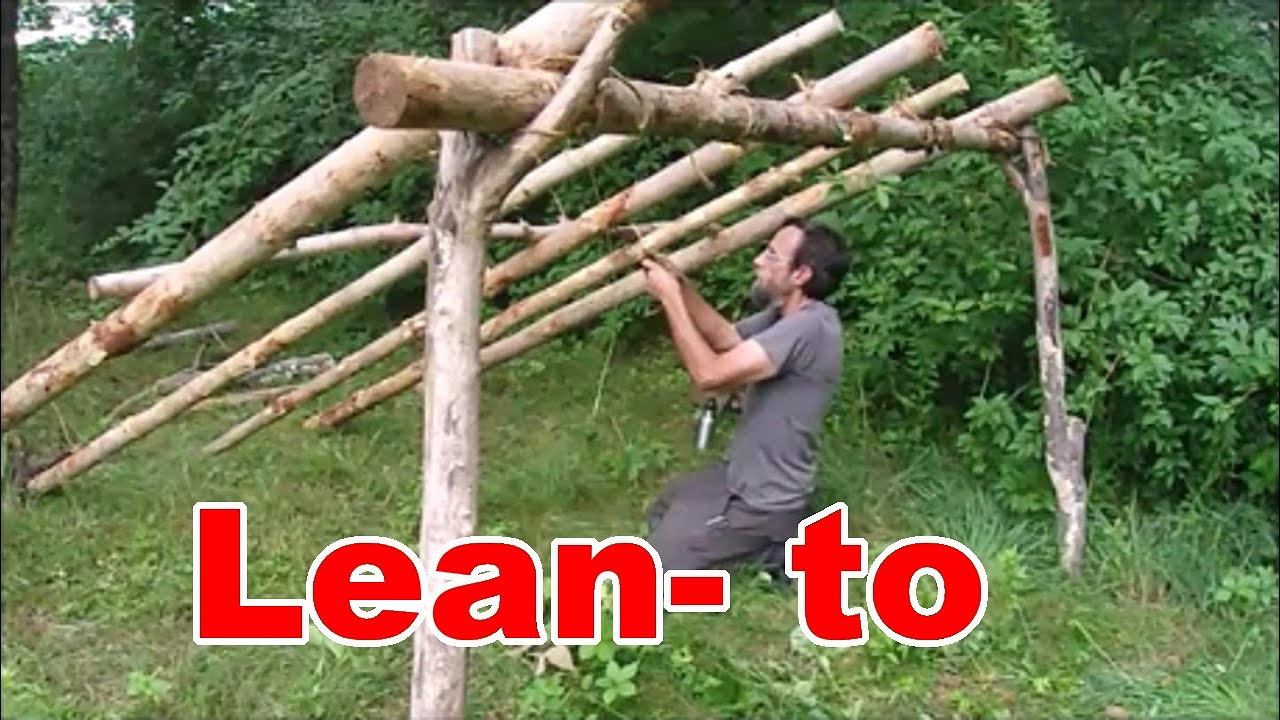 Lean-To Shelter, Easy Build for Wilderness Survival / Bushcraft.  Flint & steel fire- char punk wood