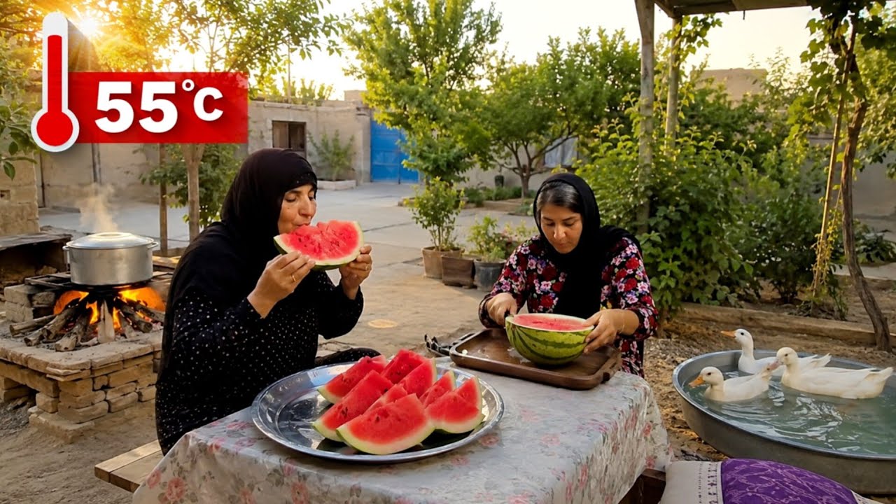 Morning to Evening Routine of a Rural Mother & Daughter in 55&deg;C Extreme Heat | Iran village life 