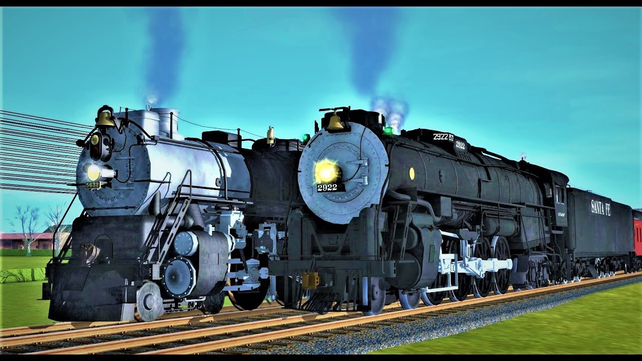 [4-8-4 vs 4-8-4] Santa Fe - 2900 vs CB&Q-O5b  - Trainz