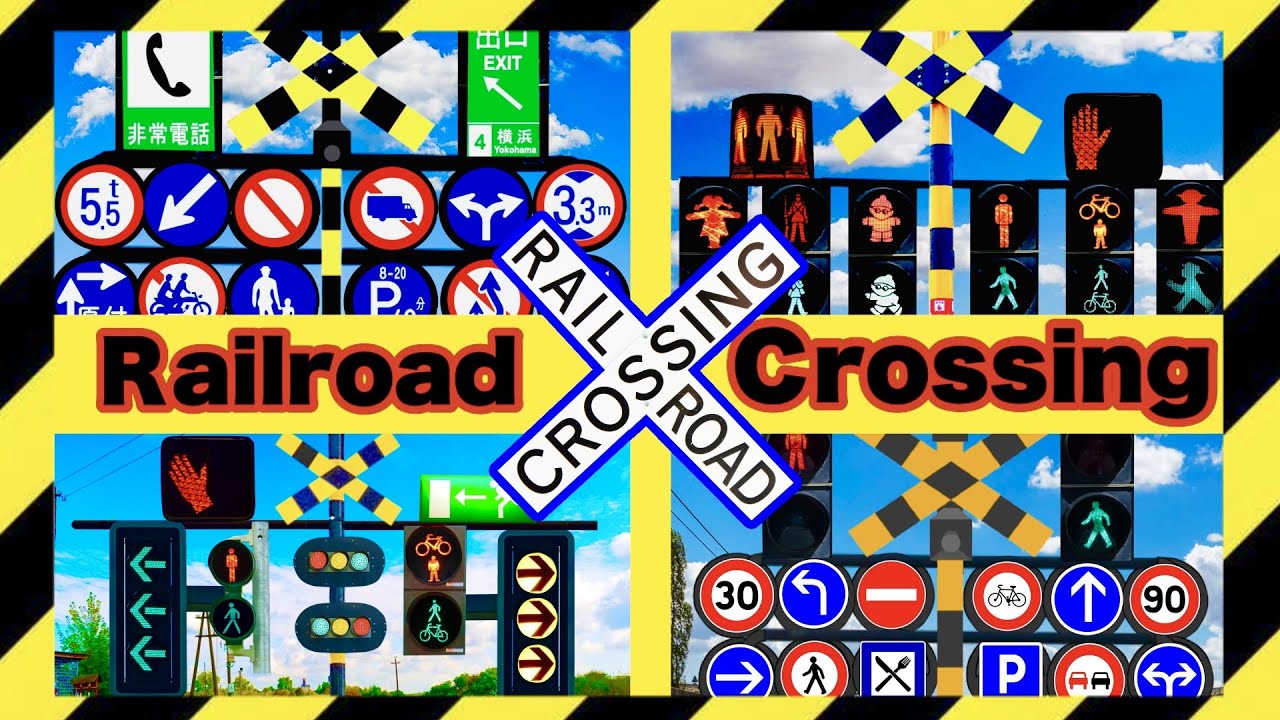 【踏切アニメ】空想ふみきりカンカンまとめ♪信号&交通標識ver.  Railroad crossing train cartoon Animation.