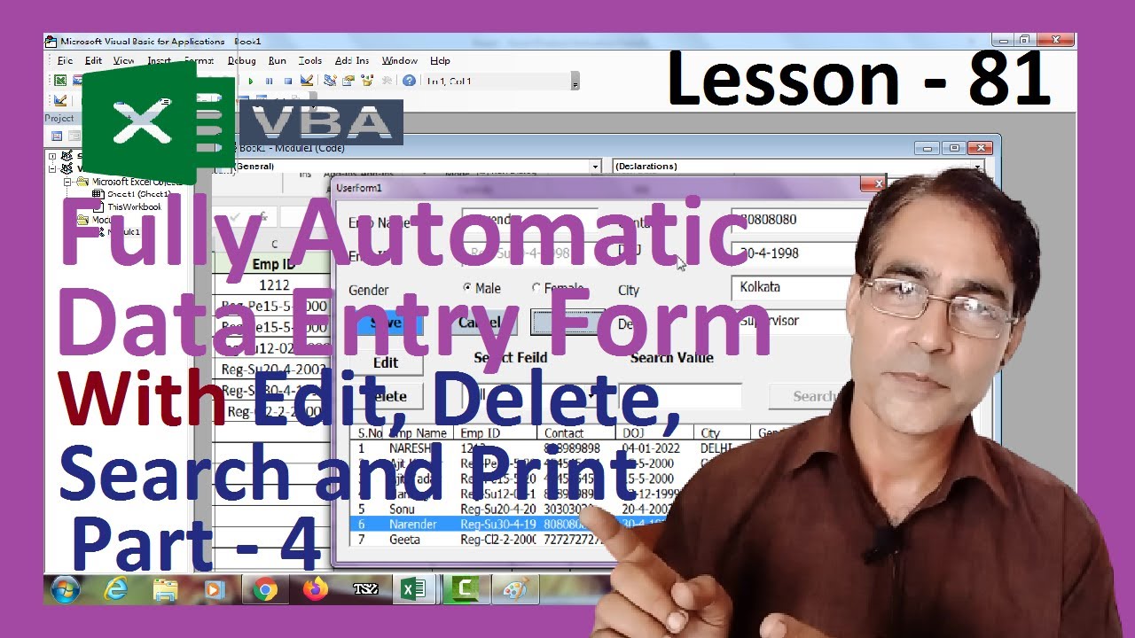 Fully Automatic Data Entry Form in excel with Print and save PDF details | Excel VBA lesson - 81