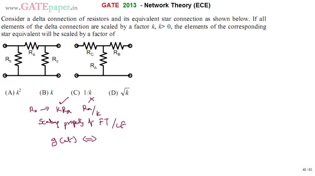 GATE 2013 ECE Elements of Delta connection are scaled by a factor K