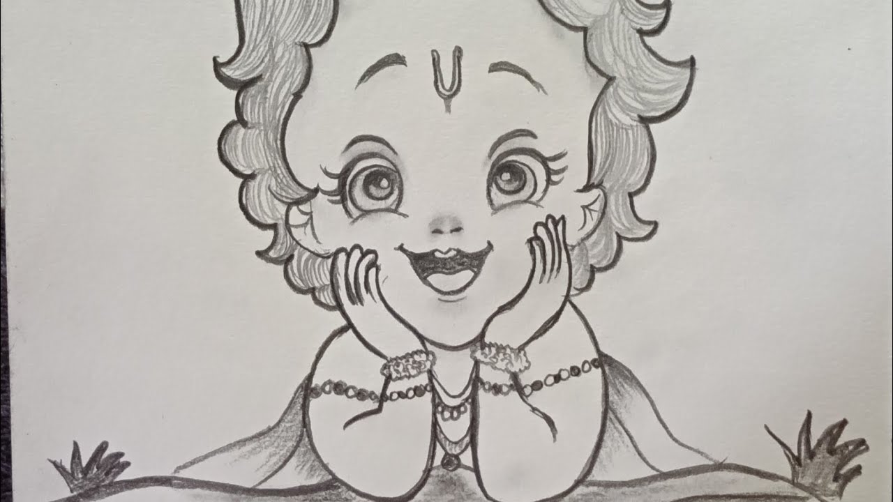 ⭐ Cute Bal Krishna Drawing 💙 | Easy Kanha Ji Cartoon Art Step by Step 