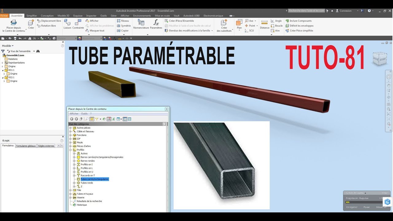 Tuto-81  Placer un  tube paramétrable dans le centre de contenu Inventor
