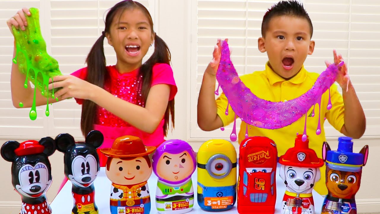 Wendy hace slime y  Slime Challenge con limo misterioso para Ni&ntilde;os | Divertirse con SLIME