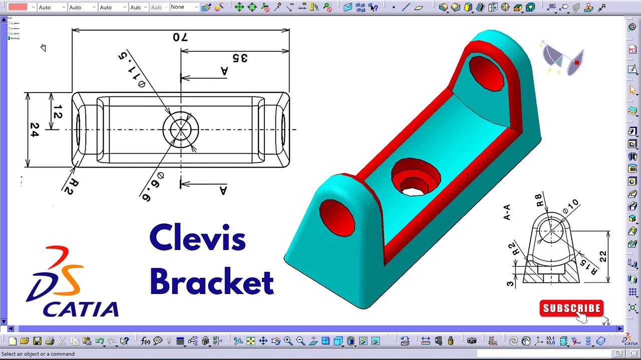 How to Create a Clevis Bracket Using CATIA Mechanical Part Design | CATIA V5 Tutorial ⚙️