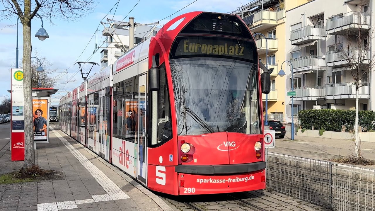 Public transport❤️Freiburg im Breisgau 🚋Tram Line 5 from Europaplatz to Rieselfeld