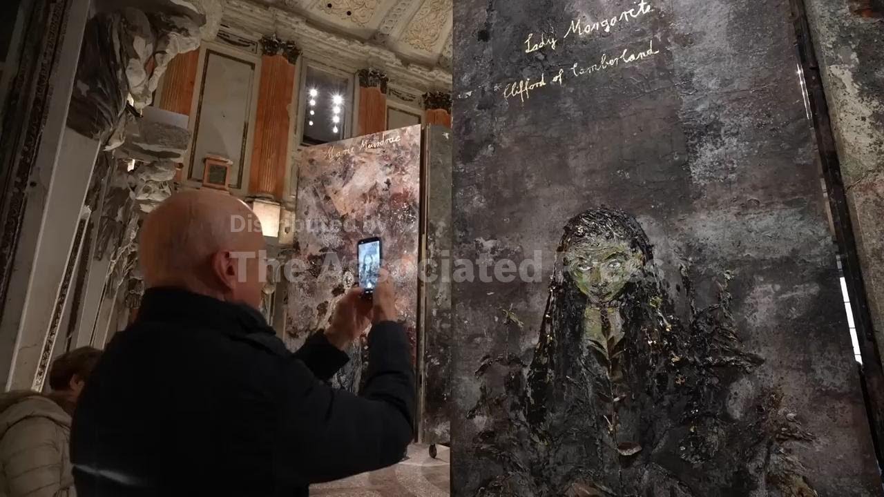 Artist stages monumental exhibition in war-scarred ballroom in Olympics host city
