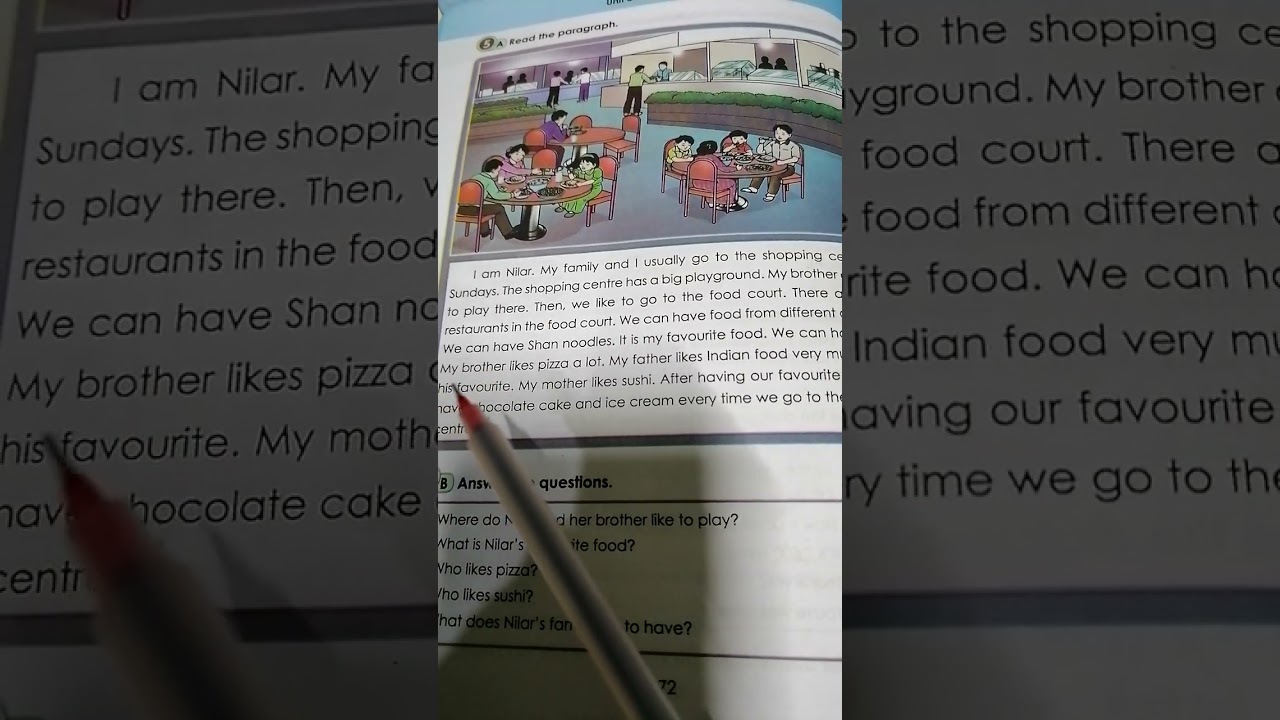 Grade 4 English, Unit 8 Food & Health,Nila's Family going shopping paragraph, page 72