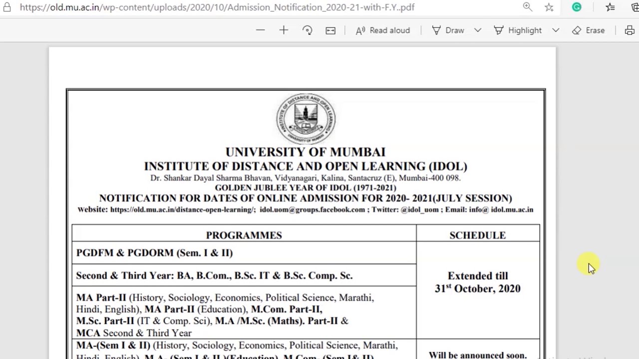 IDOL Online Examinations Update | IDOL Admission Update | IDOL Mumbai university