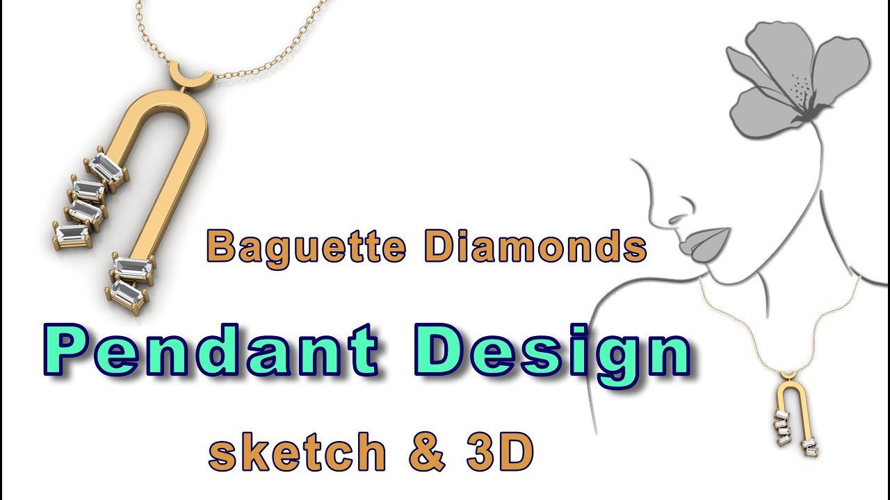 Beautiful and conceptual Pendant Design | Baguette Diamonds 💎 |  from Sketching idea to 3D design✨😍