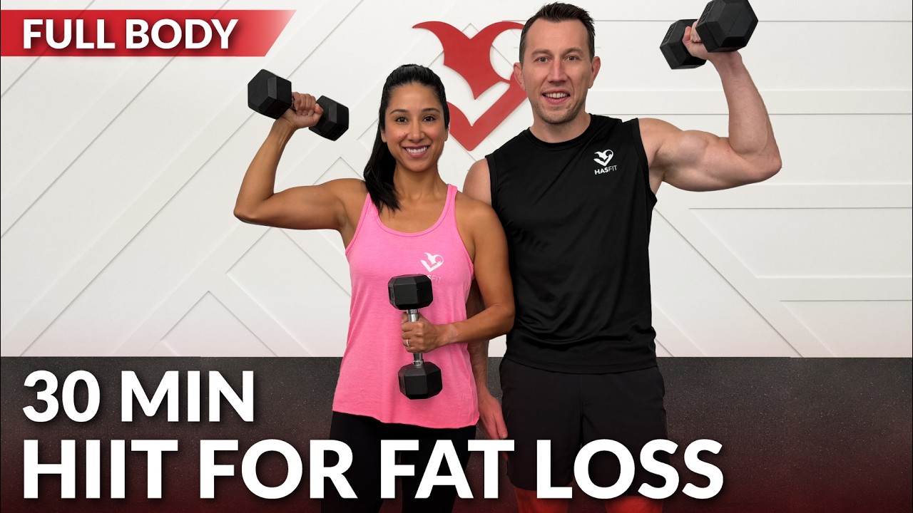 30 Min Dumbbell HIIT Workout for Fat Loss - Full Body Workout at Home with Weights No Jumping