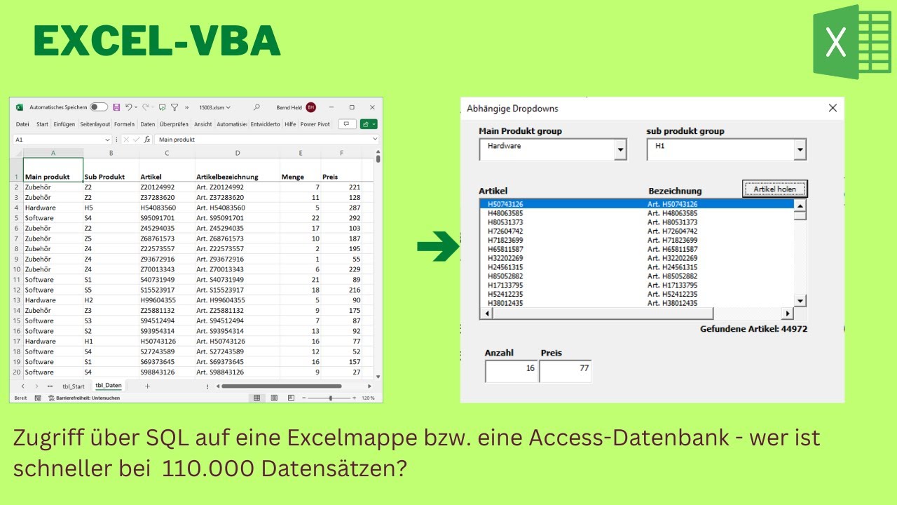Video 347: 🔍 Excel VBA: Daten suchen mit Dropdowns & ListBox – Vergleich mit Access-Datenbank
