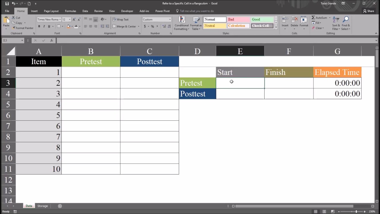Recording the Time to Complete a Task using Excel VBA