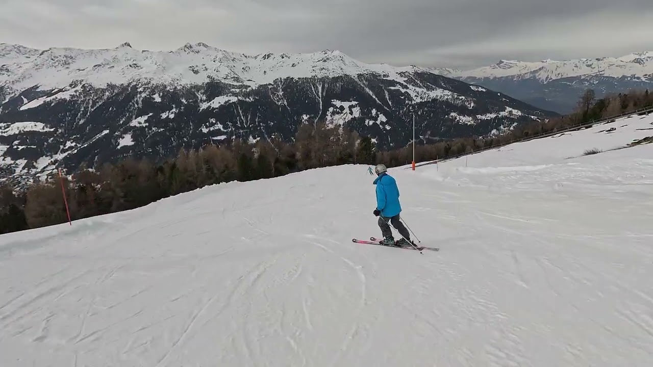 2026 March, Skiing in St.-Luc Val d'Anniviers, Switzerland, red run under The Foret chairlift