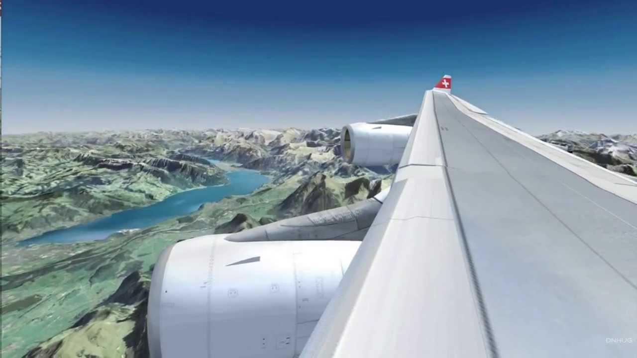 FSX Swiss A340 approaching Zürich LSZH