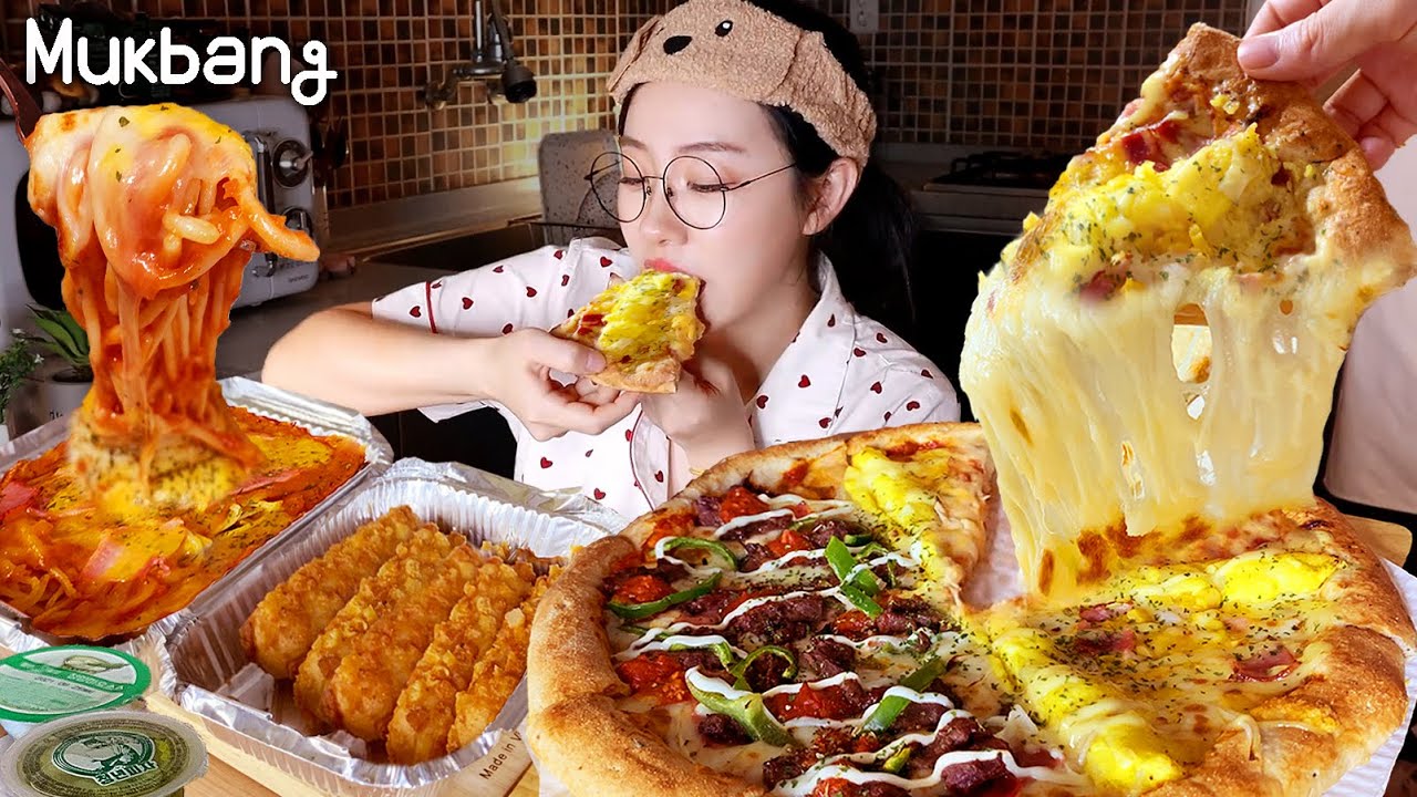 ASMR:) Egg corn pizza🍕, rosé Bacon Pasta,fried mozzarella potatoes MUKBANG