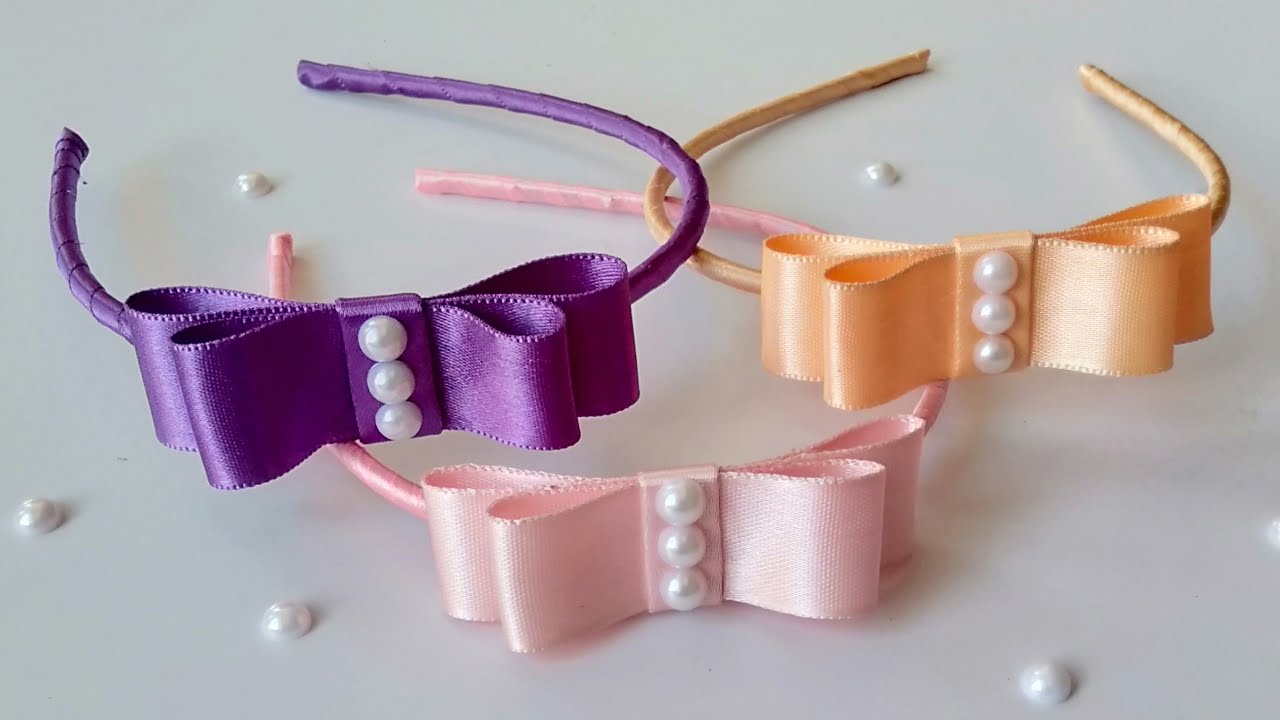 Easy way to make a double bow ribbon hairband | Double bow ribbon hairband | Satin ribbon hairband