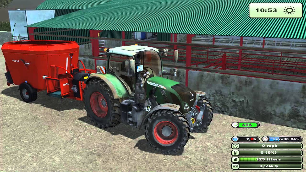 Mixing feed for the cows with Fendt 724 Farming Simulator 2013