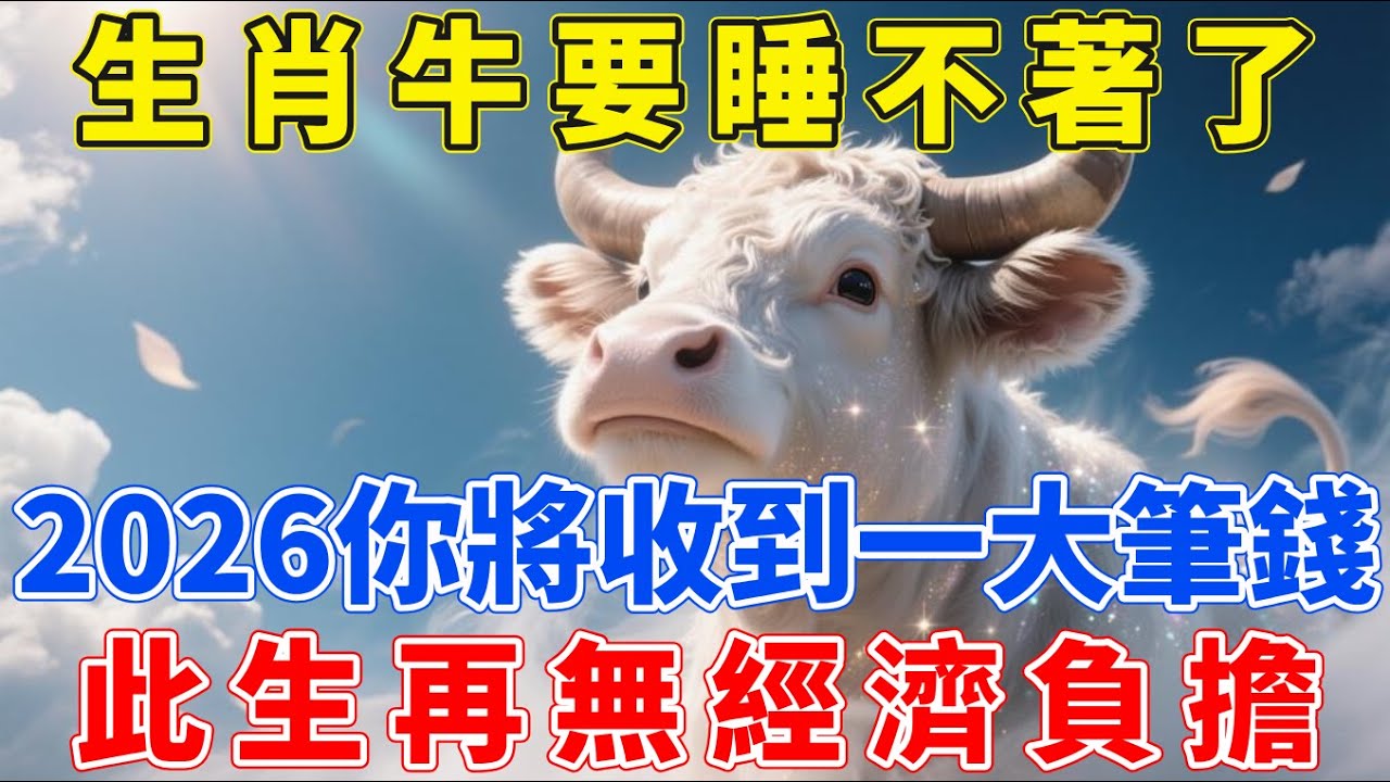 生肖牛要睡不著了，2026年你將會收到一大筆錢，此生再無經濟負擔！家有屬牛的請接財！【生肖梵音】#生肖 #運勢 #風水 #財運#命理