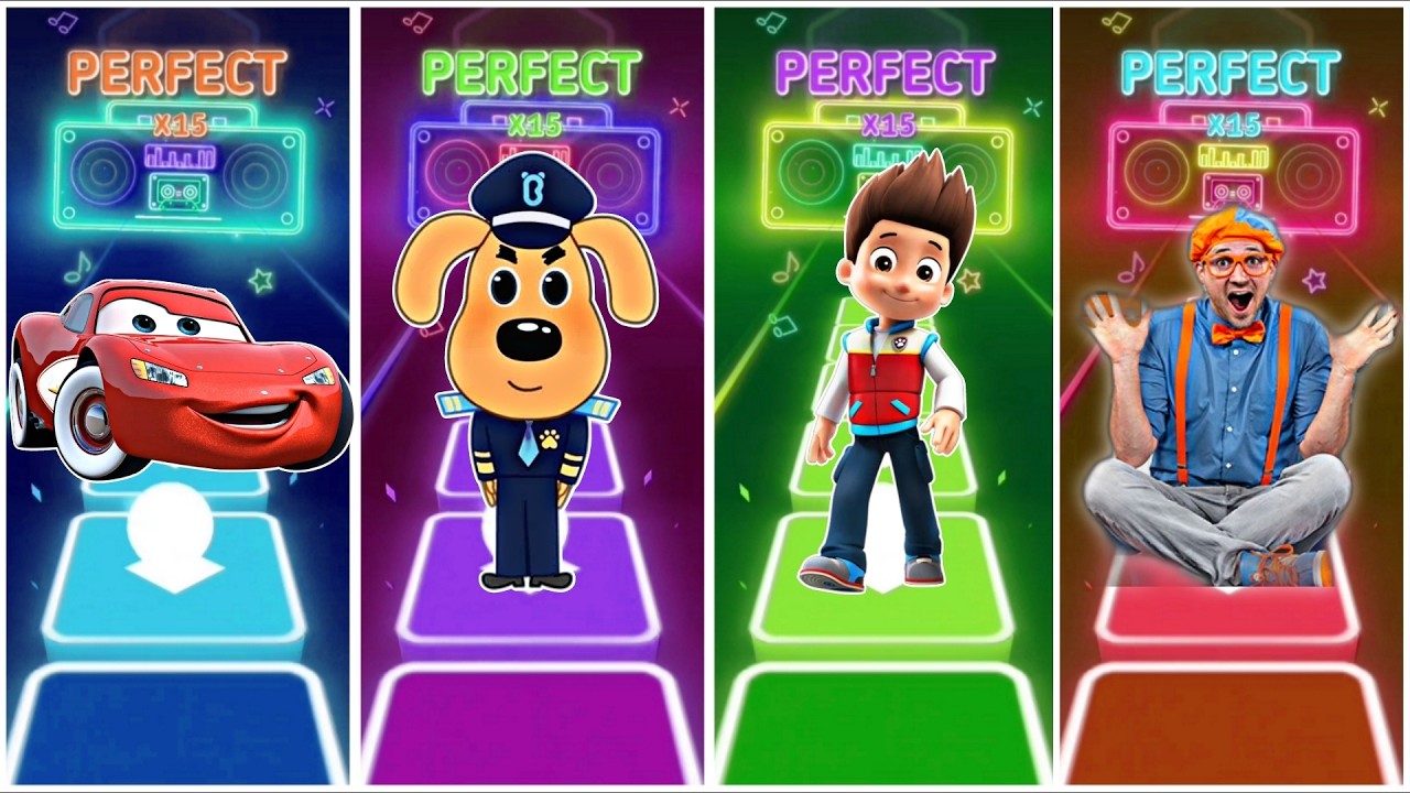 McQueen vs Sheriff Lablador vs Ryder vs Blippi in Tiles Hop EDM Rush🎶