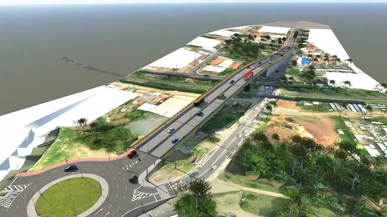 Previa de como deve ficar o Viaduto Rumo sob a linha f&eacute;rrea em Hortol&acirc;ndia