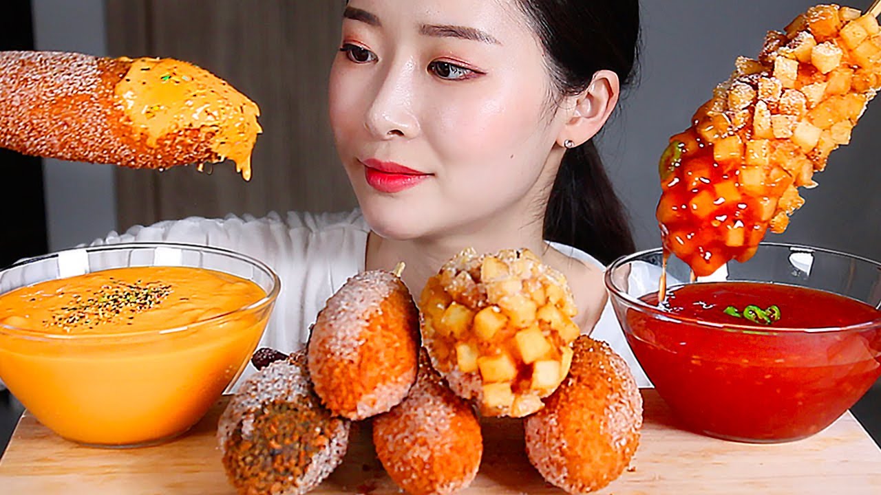 Хот-дог Кукурузная собака ASMR Mukbang Eating Show