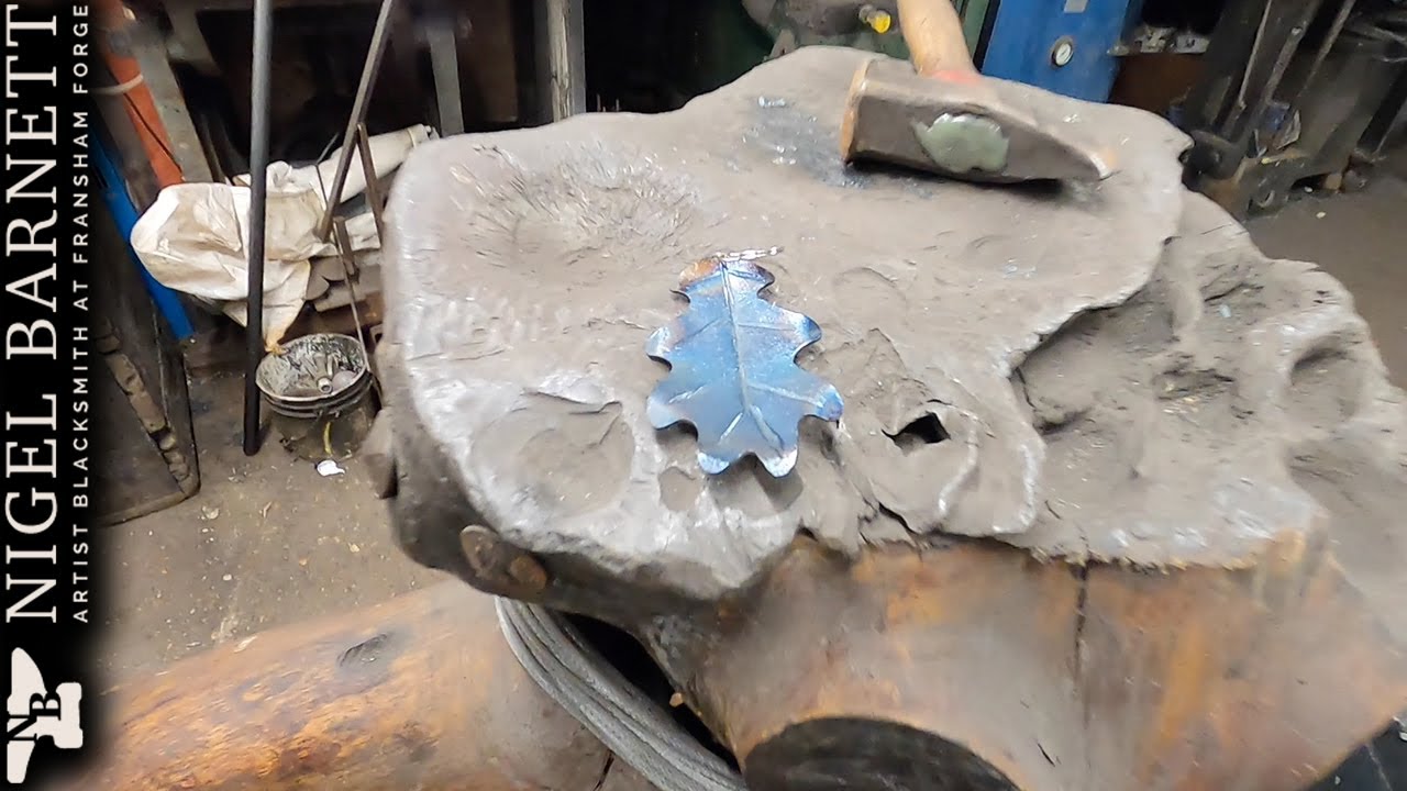 Forging Oak Leaf Keyring on Blacksmiths Repoussé Tree