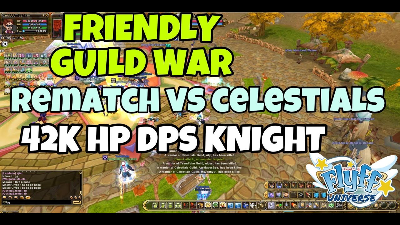Flyff Universe - Hybrid Knight POV Friendly Guild War with Celestials Guild Ft. Team Puke Gang