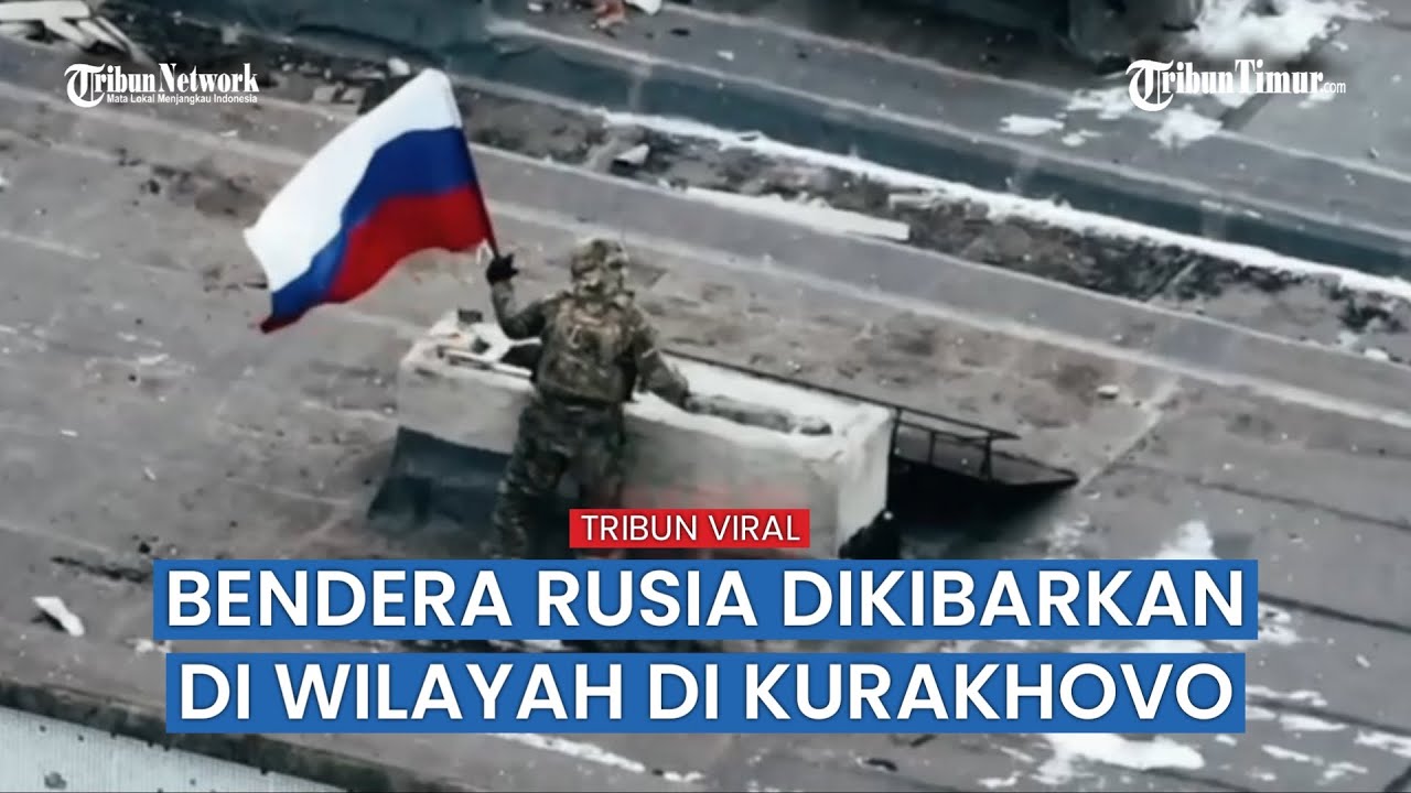 Bendera Rusia Berkibar di Gedung Bertingkat Kurakhovo