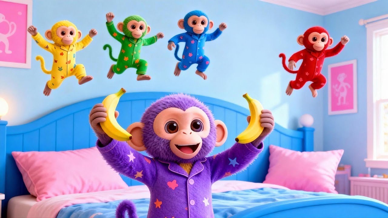 Fünf Kleine Äffchen Hüpfen auf dem Bett | Kinderlieder und Schlaflieder von Monster Baby Red