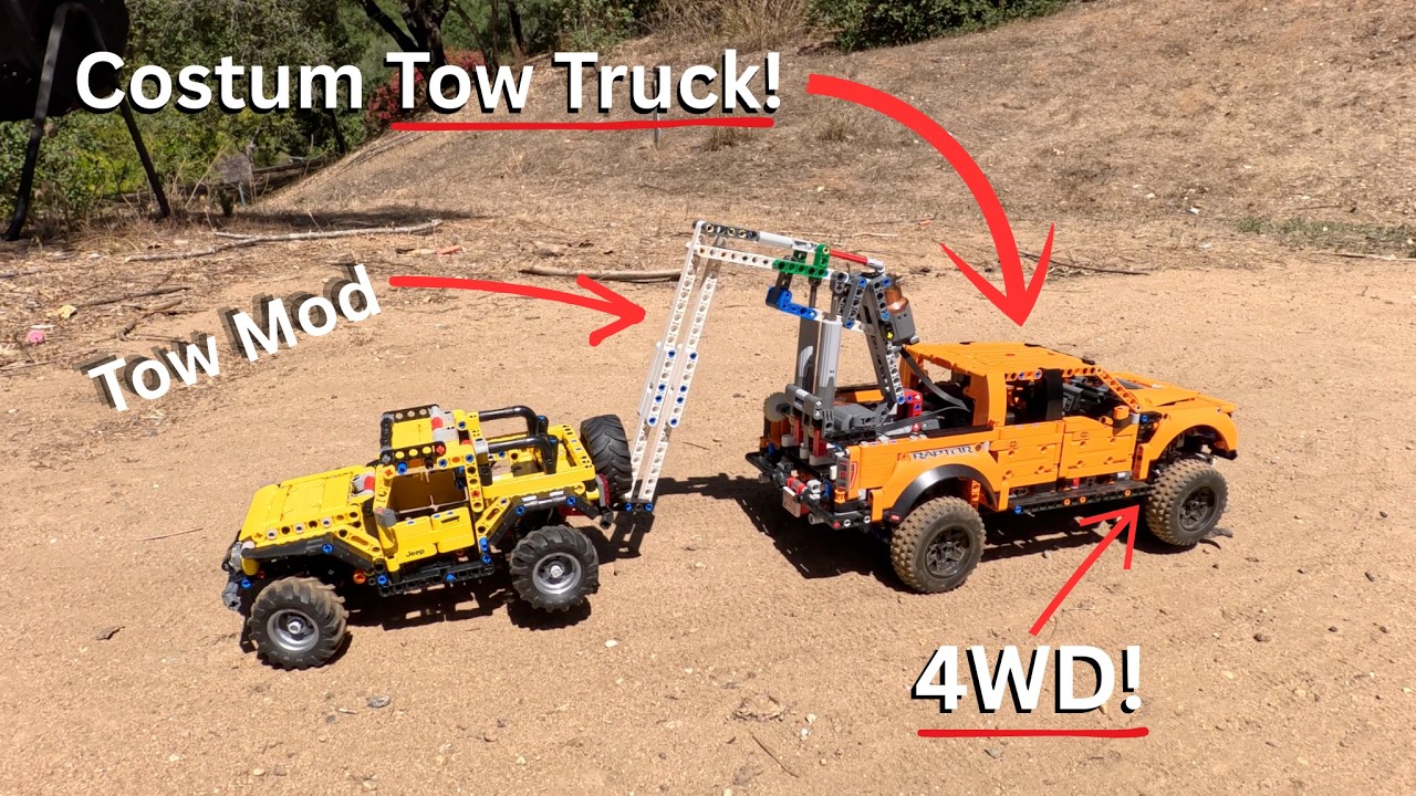 Fully RC 4wd LEGO Technic Ford Raptor With Tow Truck Extension!