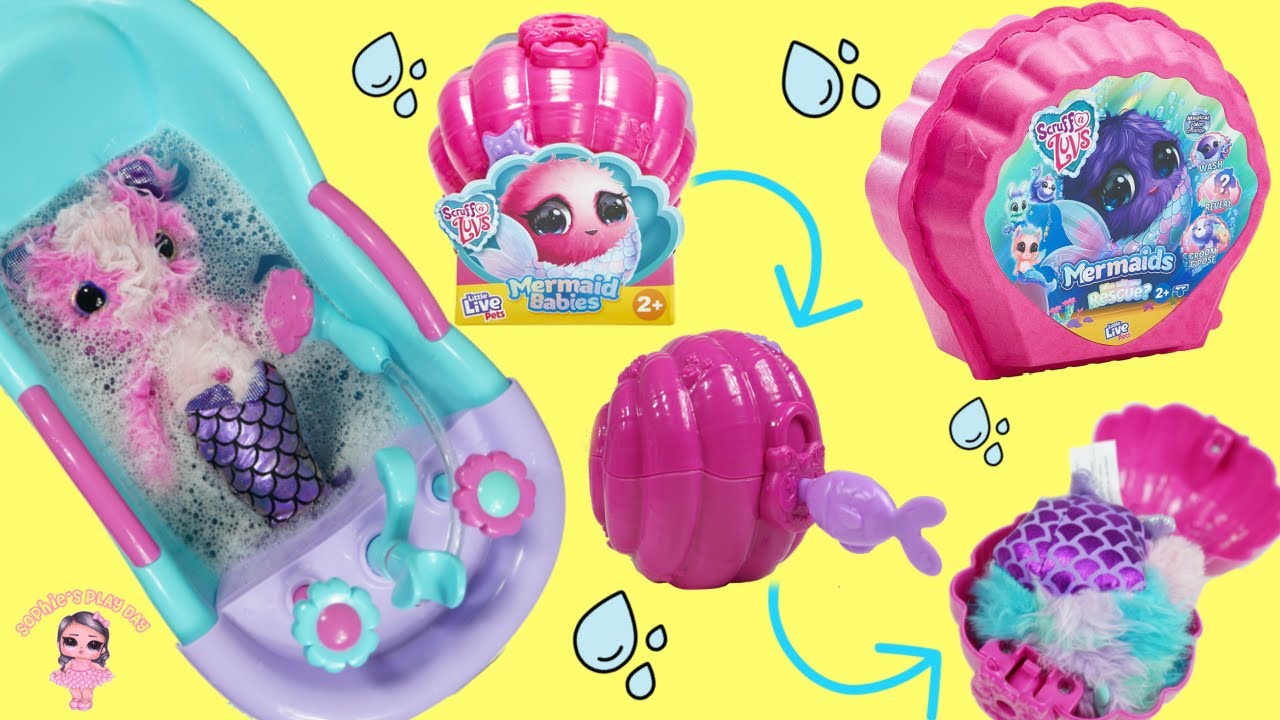 Scruff a Luvs Mermaids and Mermaid Babies Gets a Bath in Baby Bathtub Pretend Play